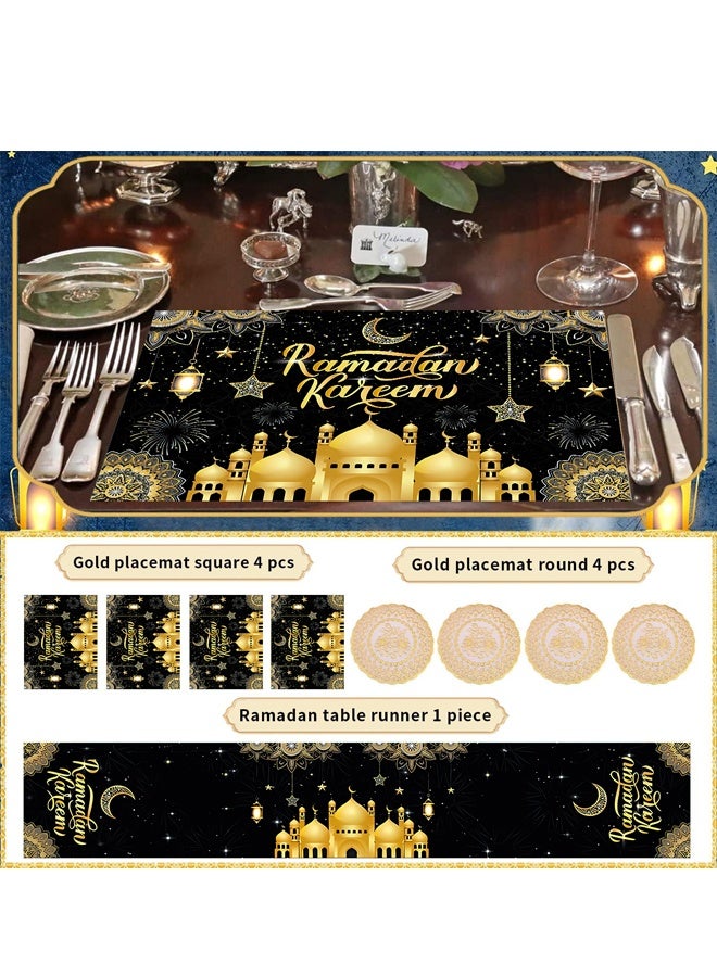 بيوينتي Beauenty رمضان ديكورات للمنزل، 13pcs رمضان ديكورات الطاولة مع رمضان طاولة رانر وغطاء الوسادة الزخرفية والكوستر والمساحة للإسلام المسلم ديكورات الطاولة الاحتفالية - Image 3